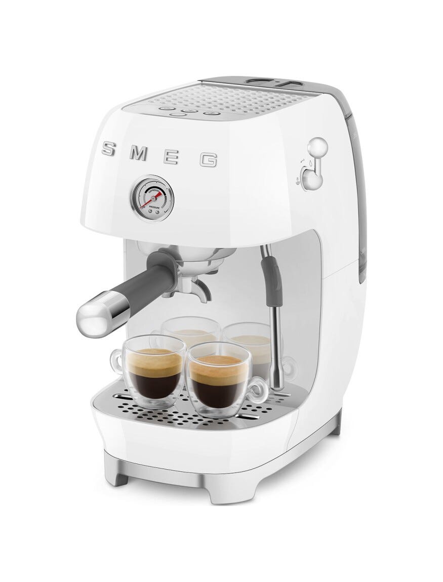 Smeg Selection ECF03WHEU 50's Style Macchina da caffè espresso manuale, con funzione Cold Brew, bianco lucido