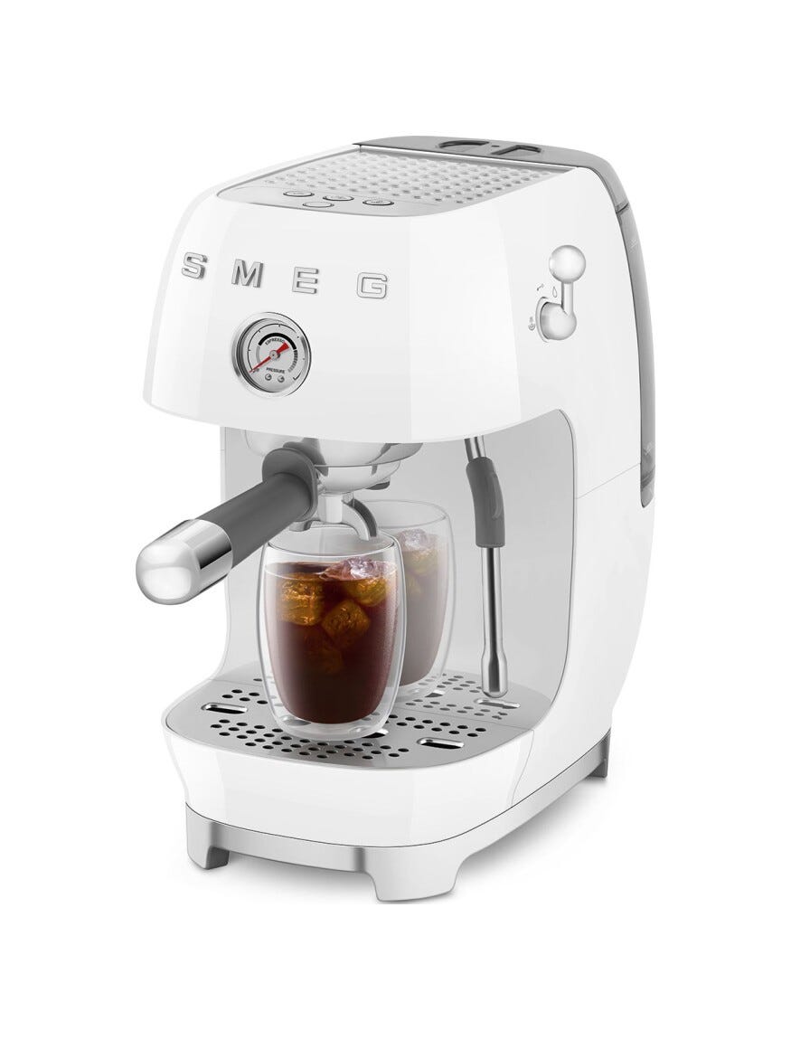 Smeg Selection ECF03WHEU 50's Style Macchina da caffè espresso manuale, con funzione Cold Brew, bianco lucido