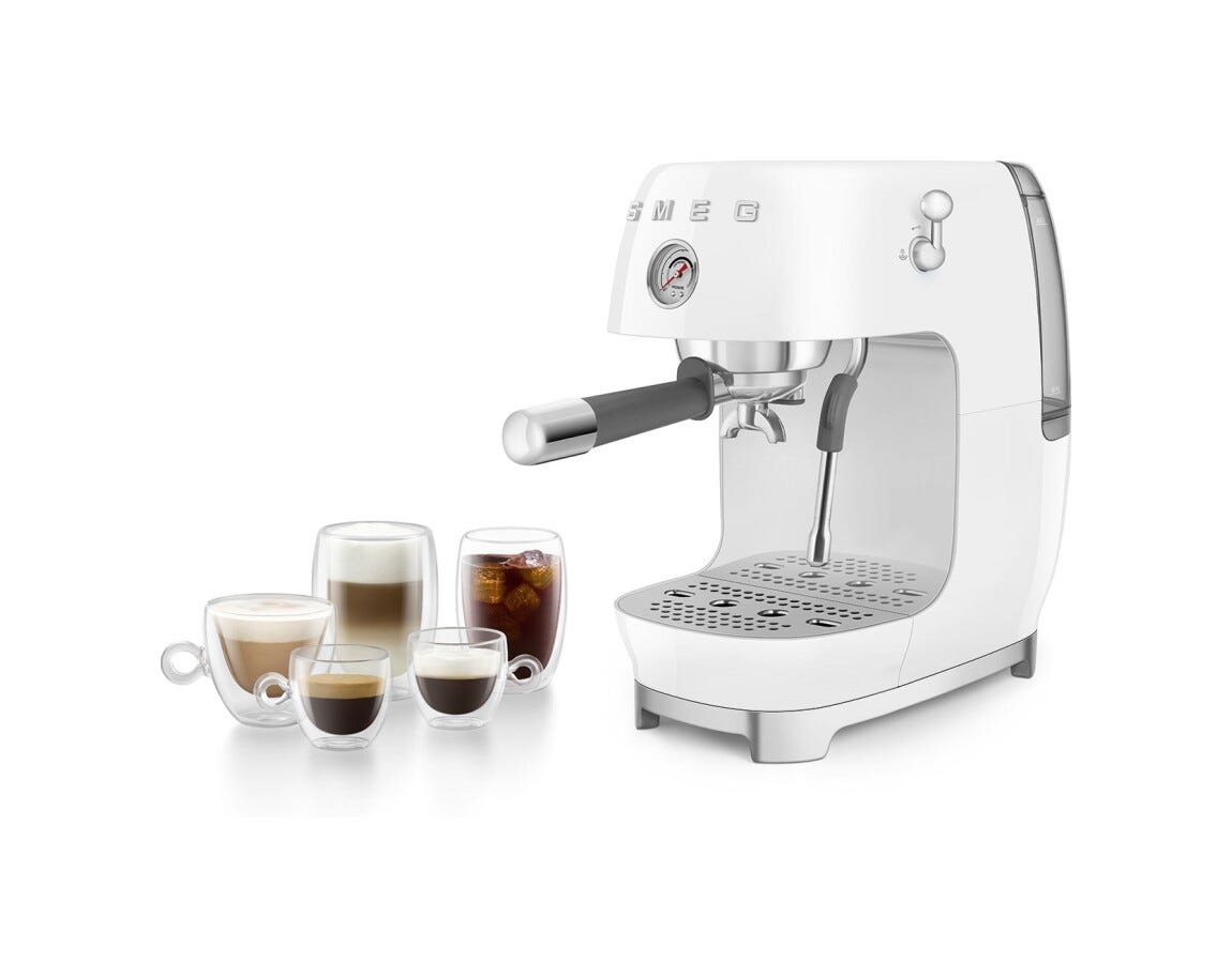 Smeg Selection ECF03WHEU 50's Style Macchina da caffè espresso manuale, con funzione Cold Brew, bianco lucido