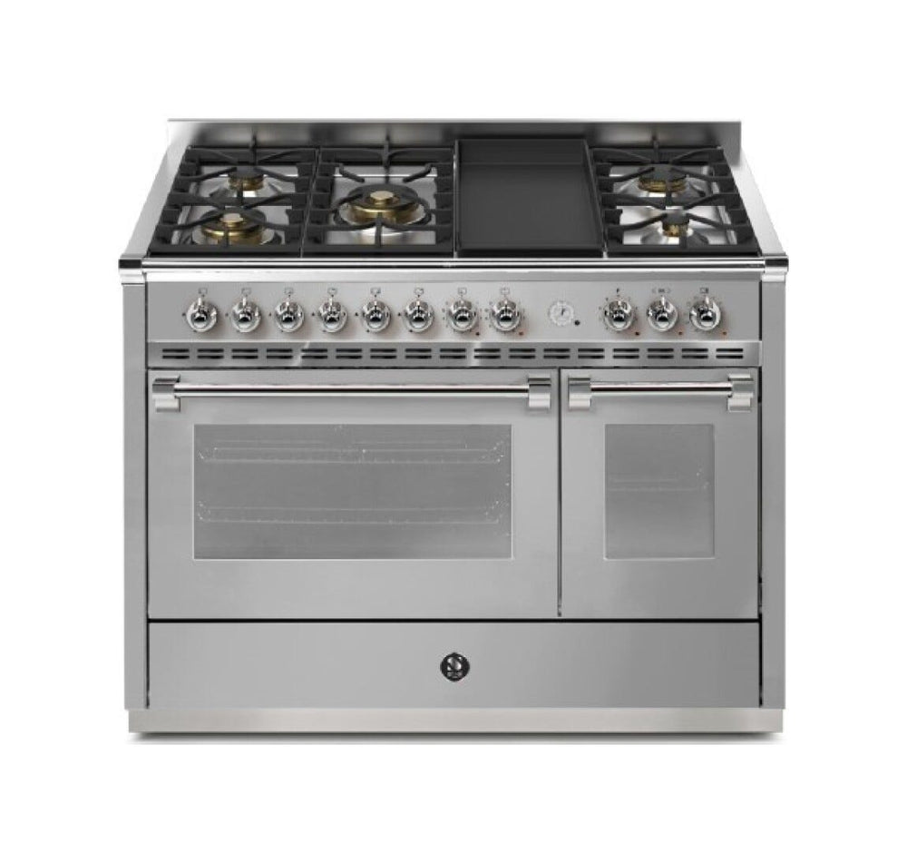 Steel Ascot 120 Pulse AP12FF Cucina da accosto 120 cm, doppio forno elettrico multifunzione, 5 bruciatori in ottone, inox