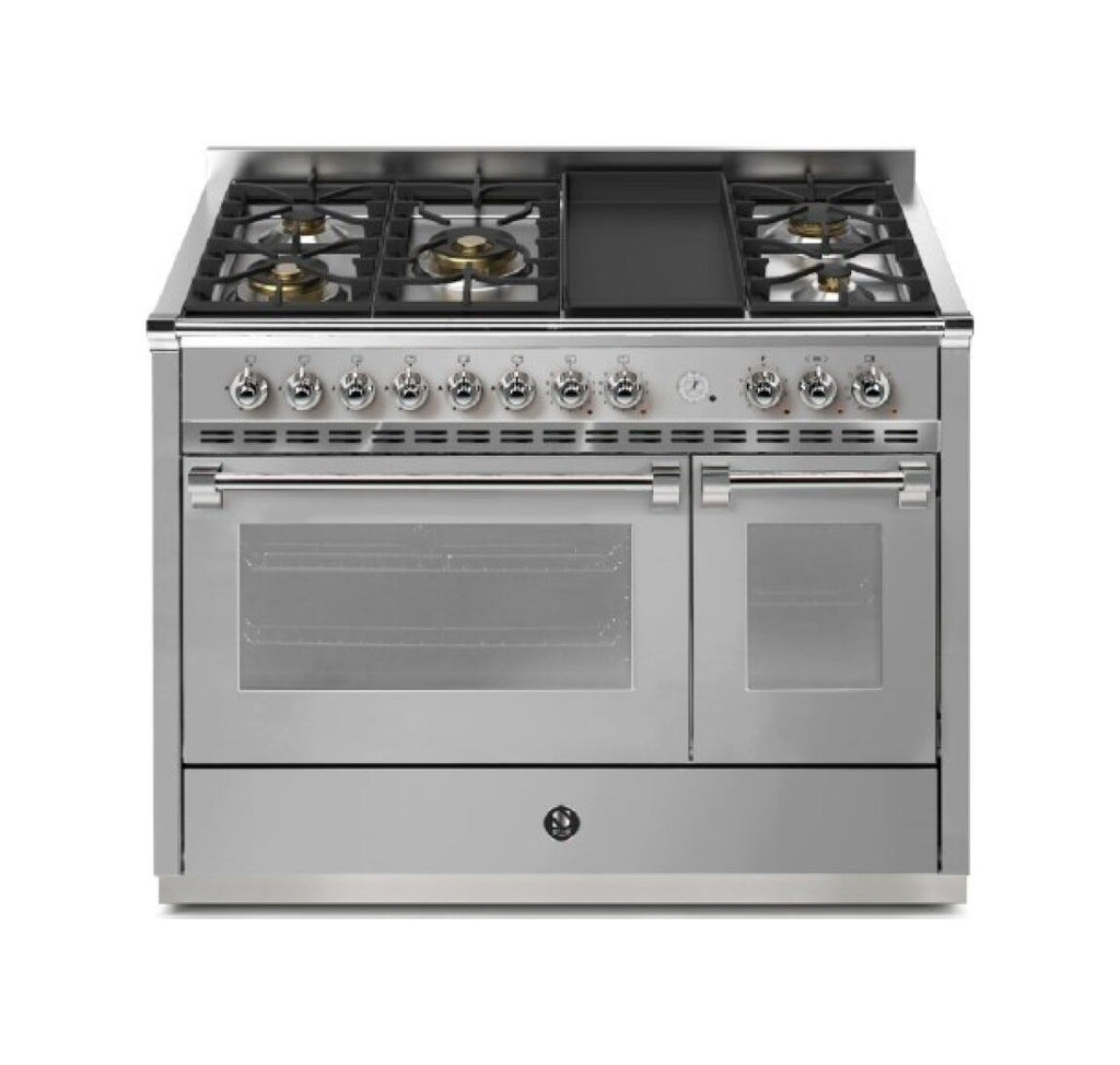 Steel Ascot 120 Pulse AP12FF Cucina da accosto 120 cm, doppio forno elettrico multifunzione, 5 bruciatori in ottone, inox