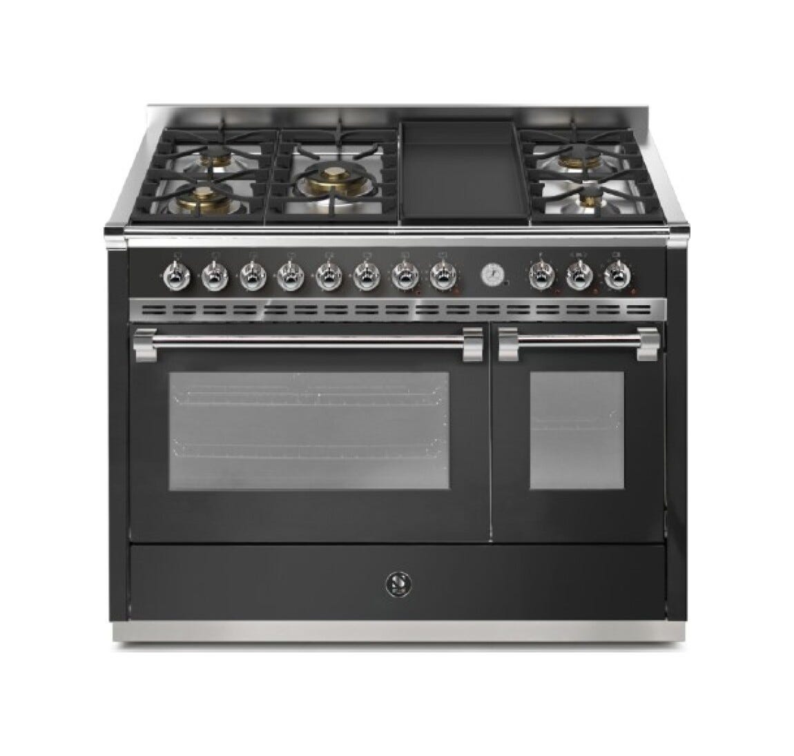Steel Ascot 120 Pulse AP12FF Cucina da accosto 120 cm, doppio forno elettrico multifunzione, 5 bruciatori in ottone, inox