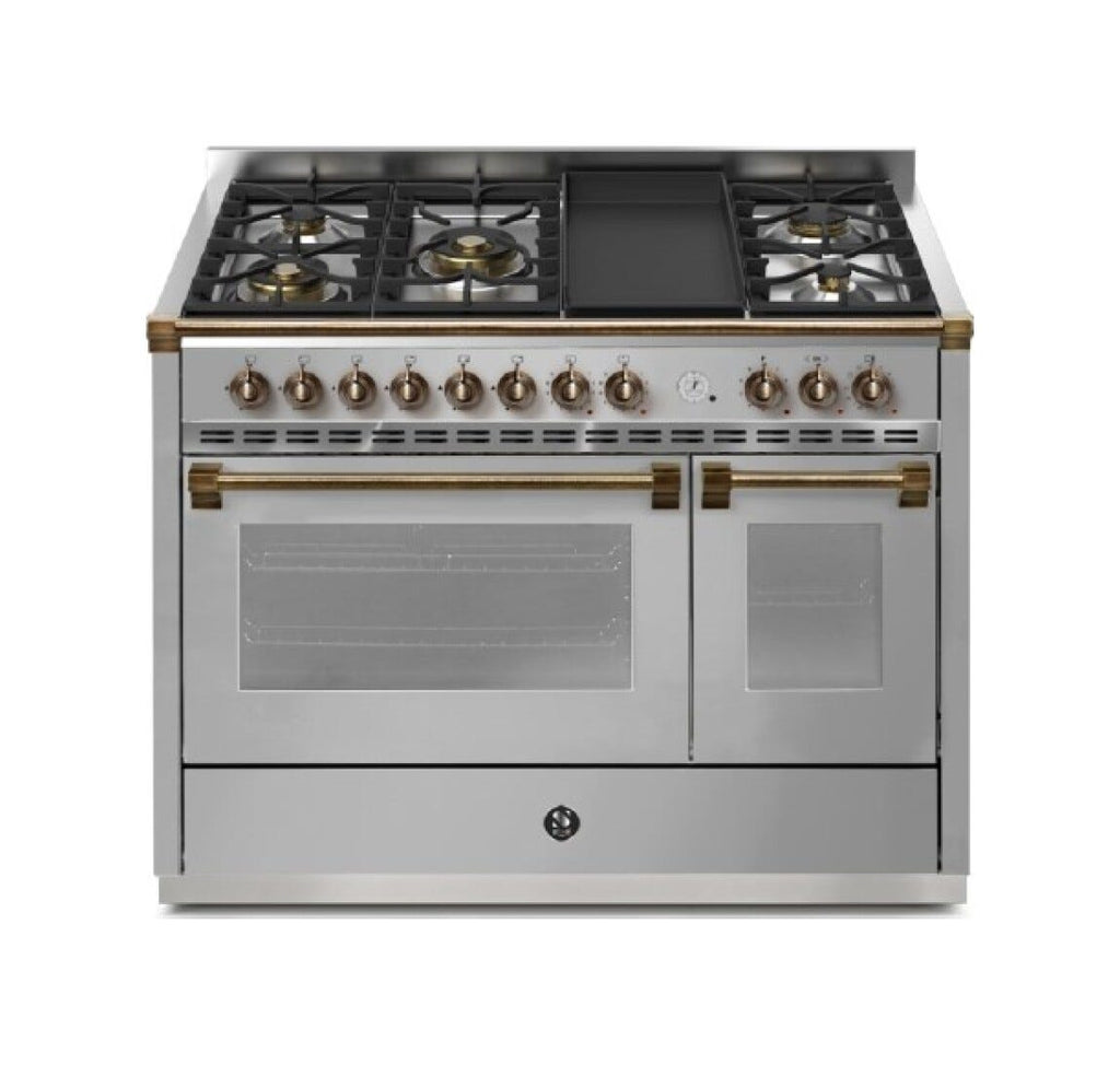 Steel Ascot 120 Pulse AP12FF Cucina da accosto 120 cm, doppio forno elettrico multifunzione, 5 bruciatori in ottone, inox
