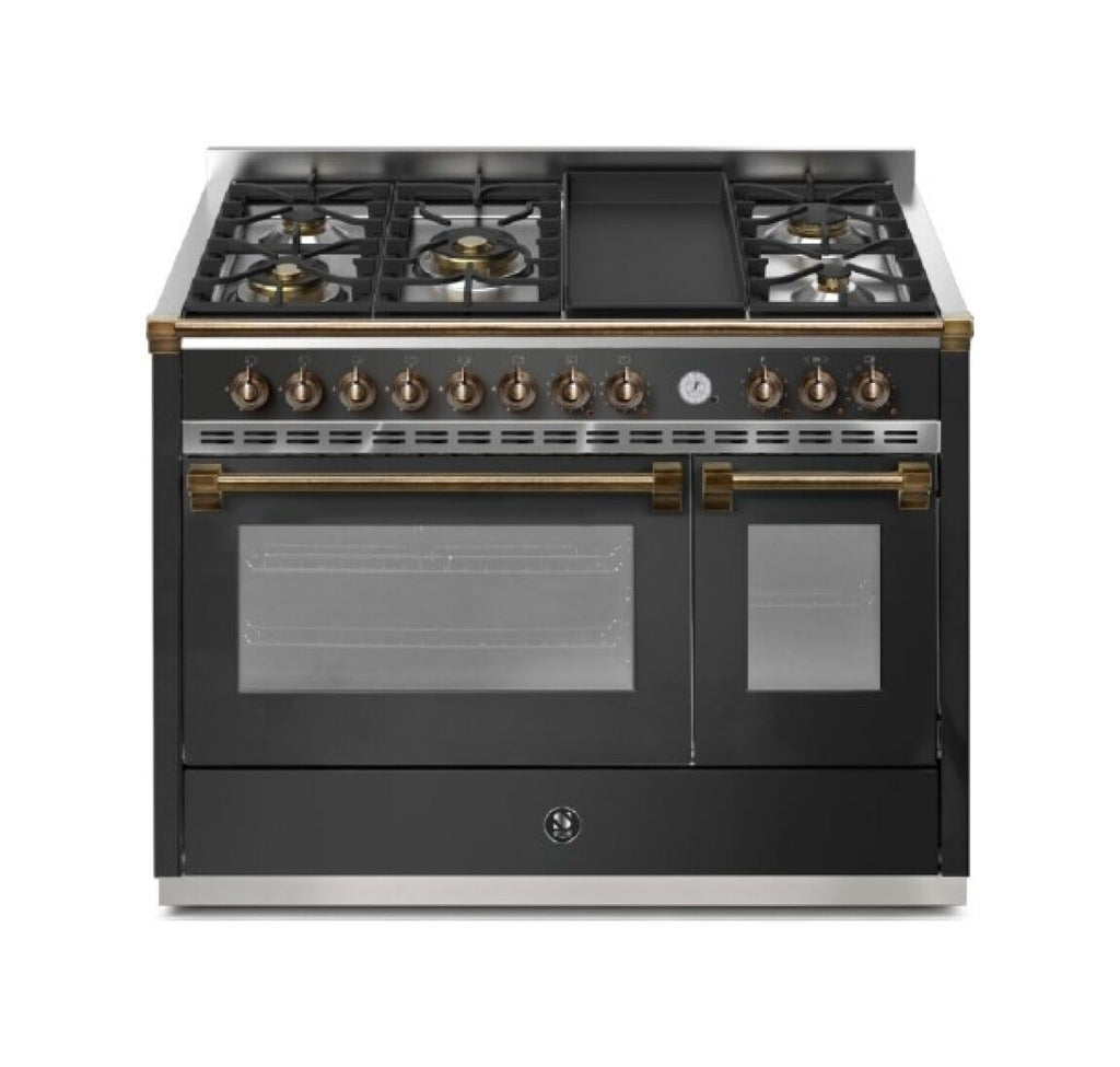 Steel Ascot 120 Pulse AP12FF Cucina da accosto 120 cm, doppio forno elettrico multifunzione, 5 bruciatori in ottone, inox