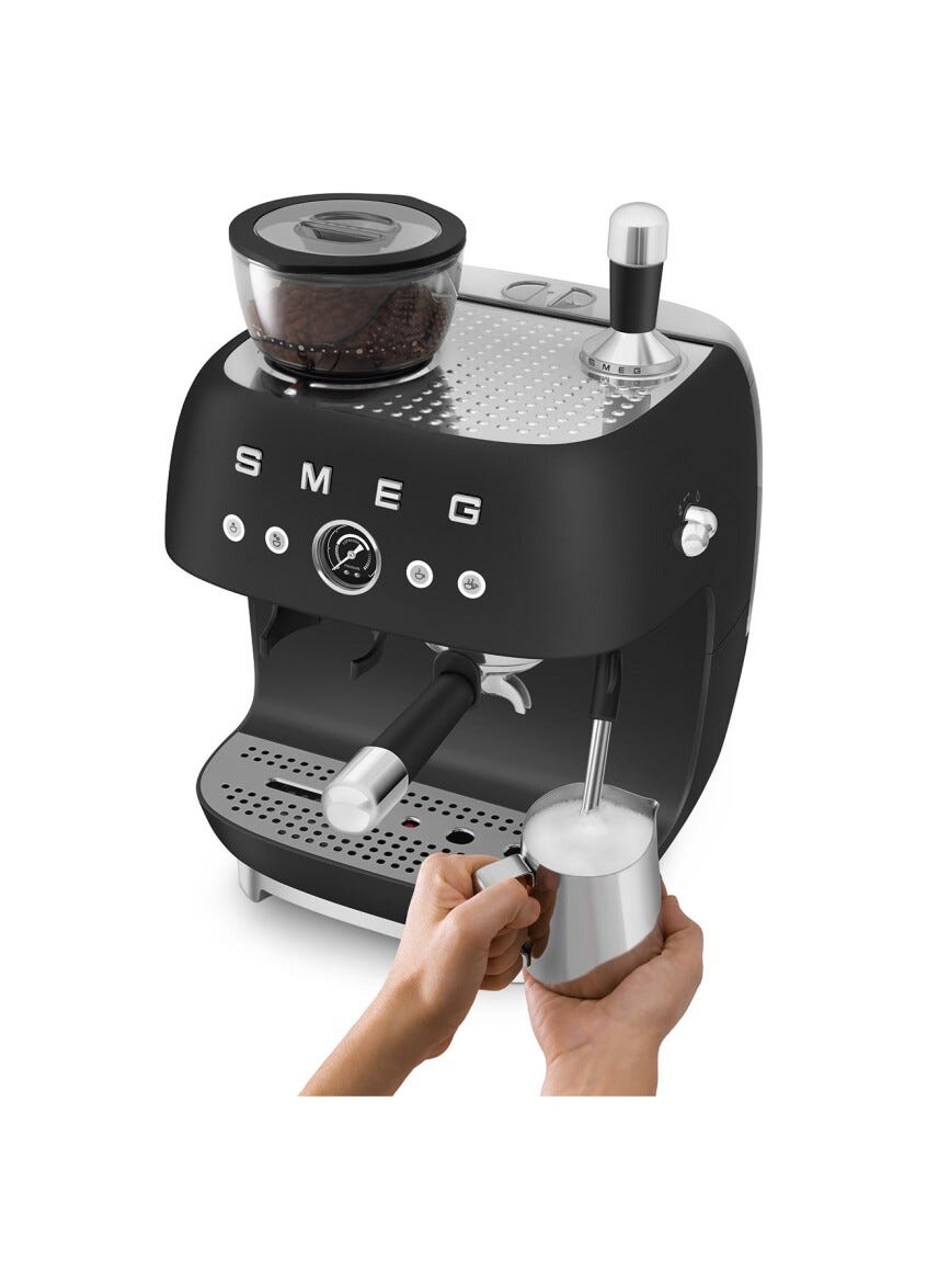 Smeg Selection EGF03BLMEU 50's Style Macchina per caffè espresso manuale, macinacaffè integrato, nero opaco
