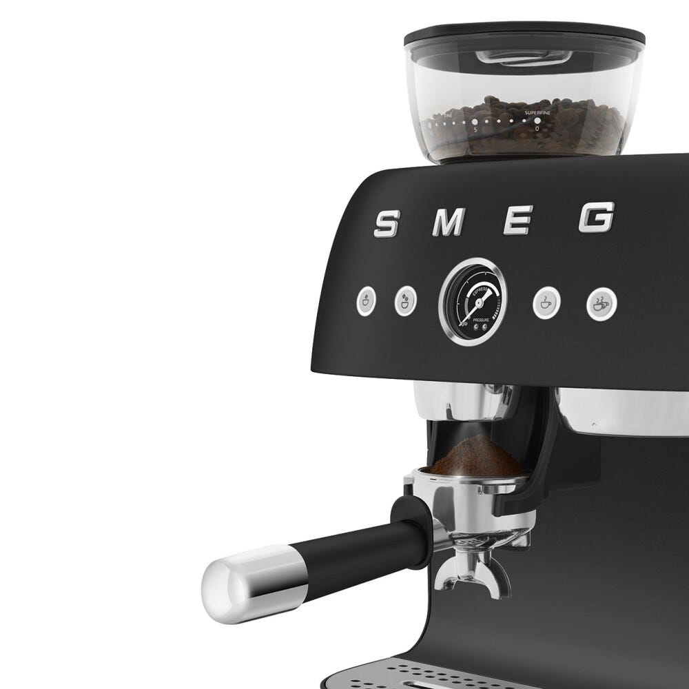 Smeg Selection EGF03BLMEU 50's Style Macchina per caffè espresso manuale, macinacaffè integrato, nero opaco