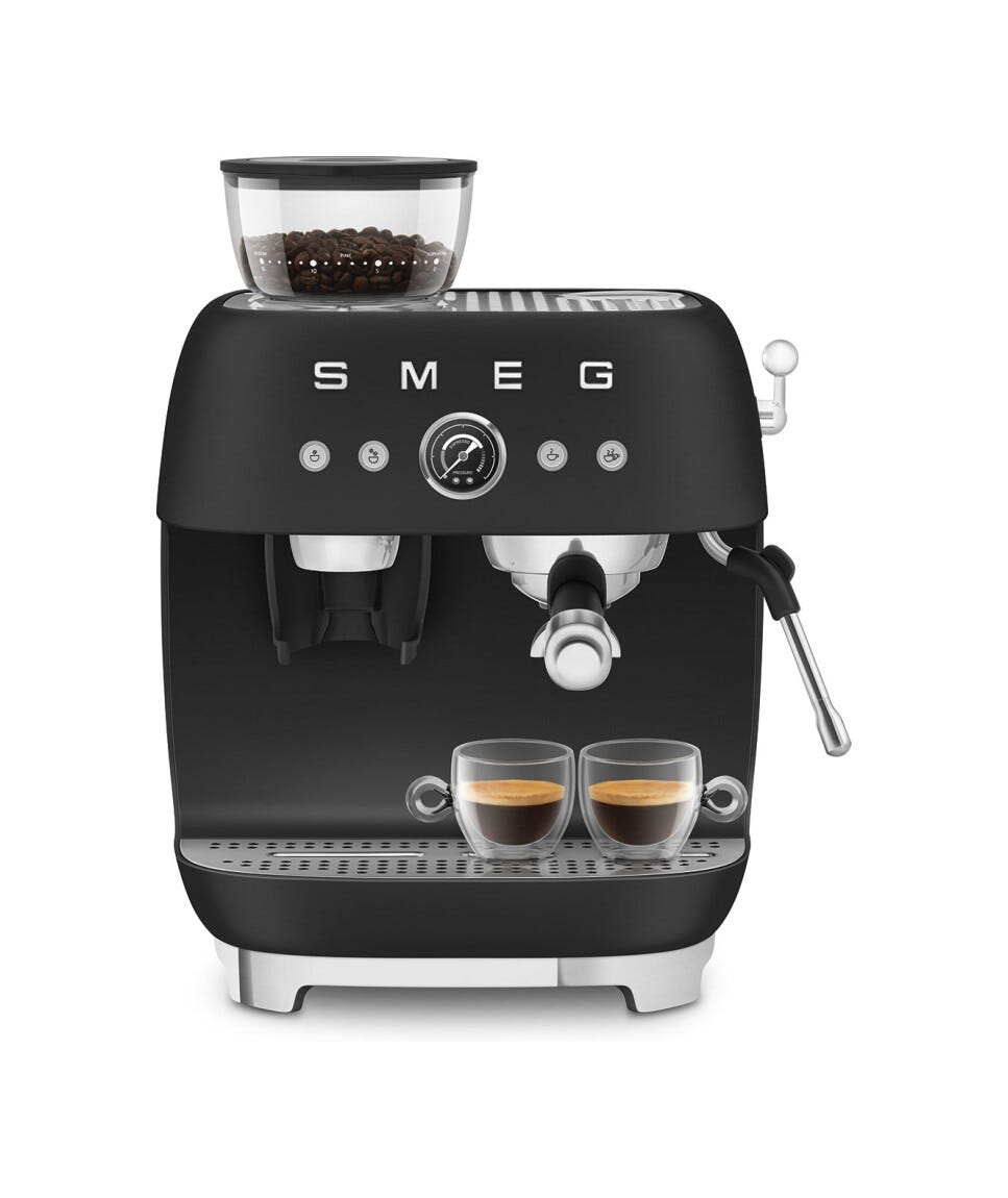 Smeg Selection EGF03BLMEU 50's Style Macchina per caffè espresso manuale, macinacaffè integrato, nero opaco
