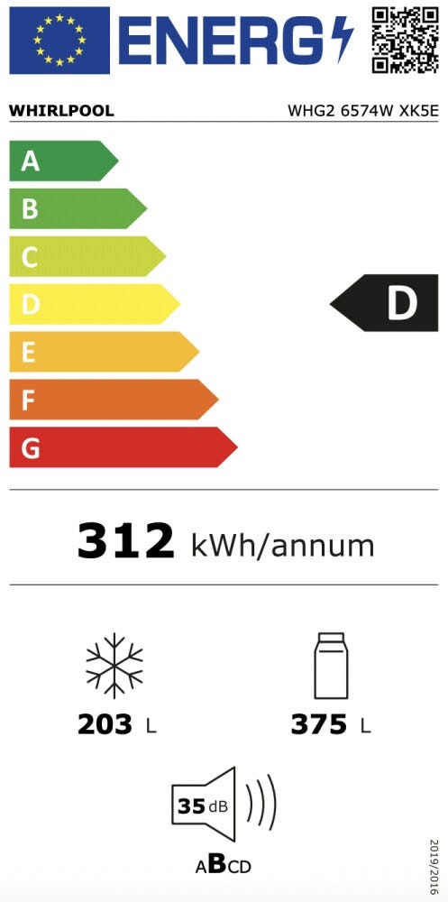 Whirlpool WHG2 6574W XK5E Frigorifero Side-by-Side cm. 91, capacità 578 litri, Dual No Frost, 6° Senso, dark inox