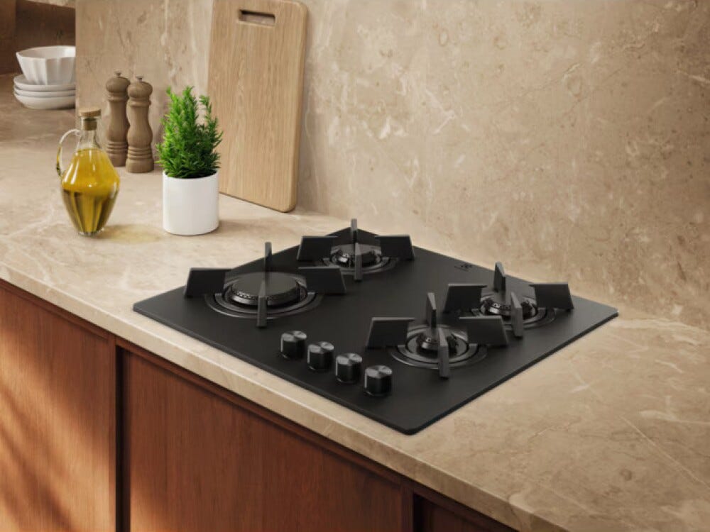 Electrolux KGG643723L Serie 700 Gas on Glass Piano cottura a gas, 59 cm, 4 Fuochi, Vetro Nero Opaco