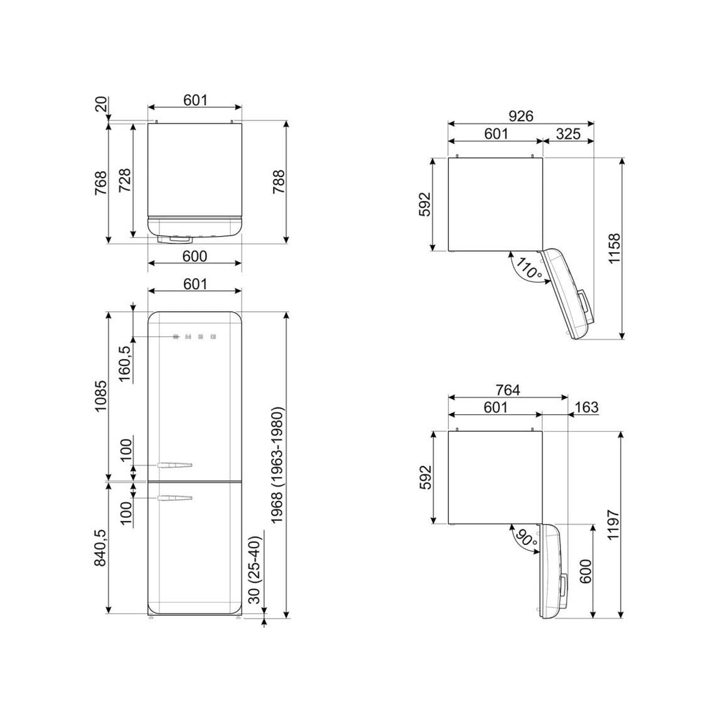 Smeg Selection FAB32RCR6 50's Style Frigorifero con congelatore a libera installazione cm. 60, altezza 197, 331 litri, cerniere dx, panna lucido