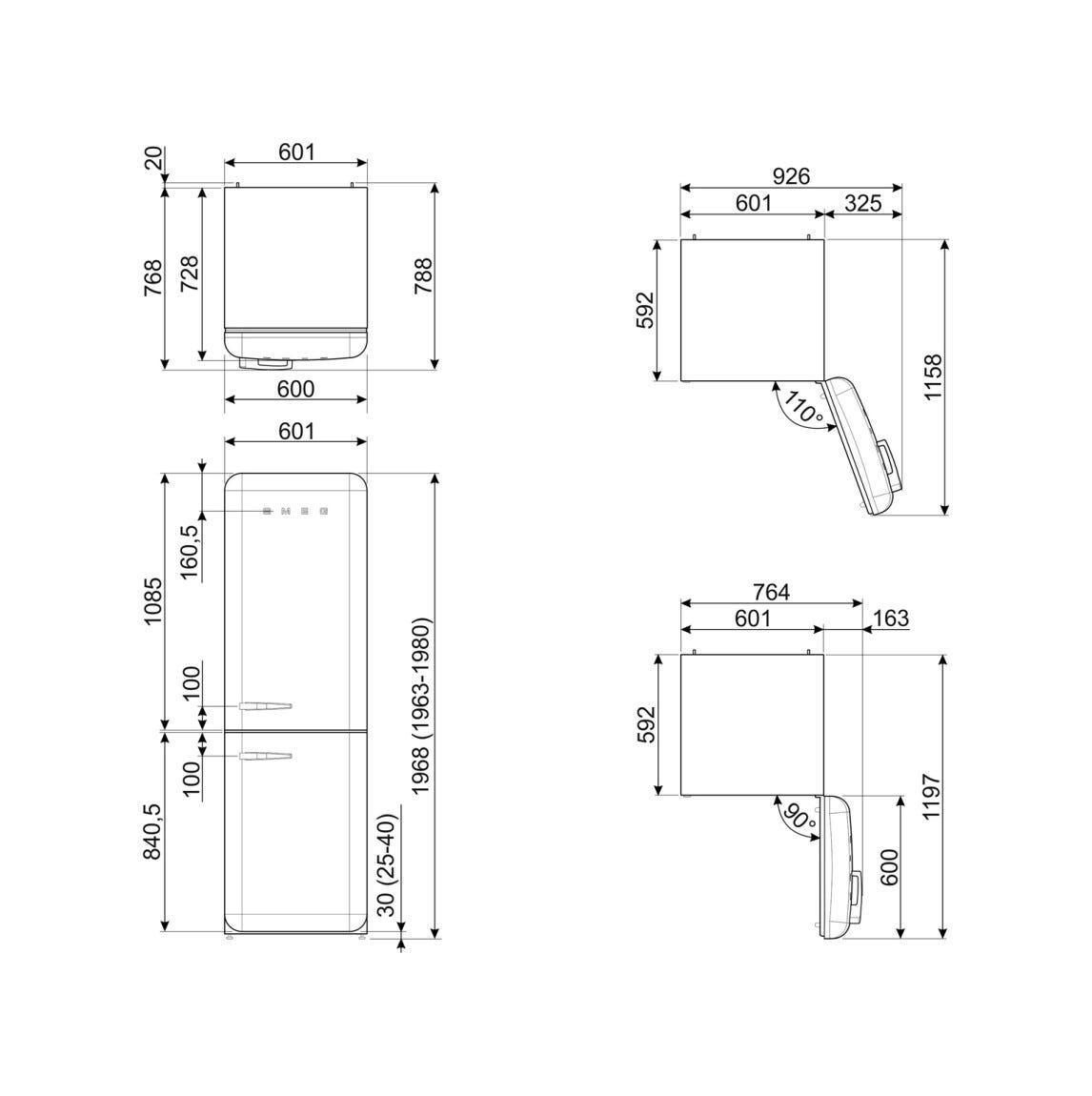Smeg Selection FAB32RCR6 50's Style Frigorifero con congelatore a libera installazione cm. 60, altezza 197, 331 litri, cerniere dx, panna lucido