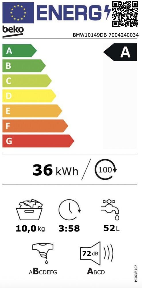 Beko BMW10149DB b300 Lavatrice cm. 60, capacità 10 kg, 1400 giri, ProSmart Inverter, bianco