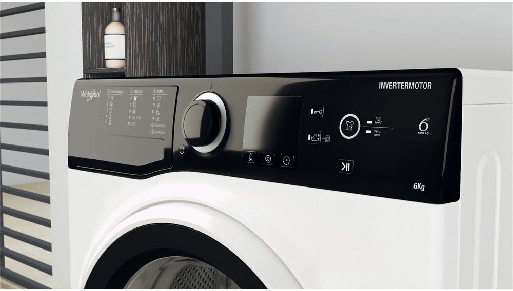 Whirlpool WRBSS 6249 S EU Lavatrice cm. 60, capacità 6 kg, 1200 giri, 6th Sense, motore inverter, bianco