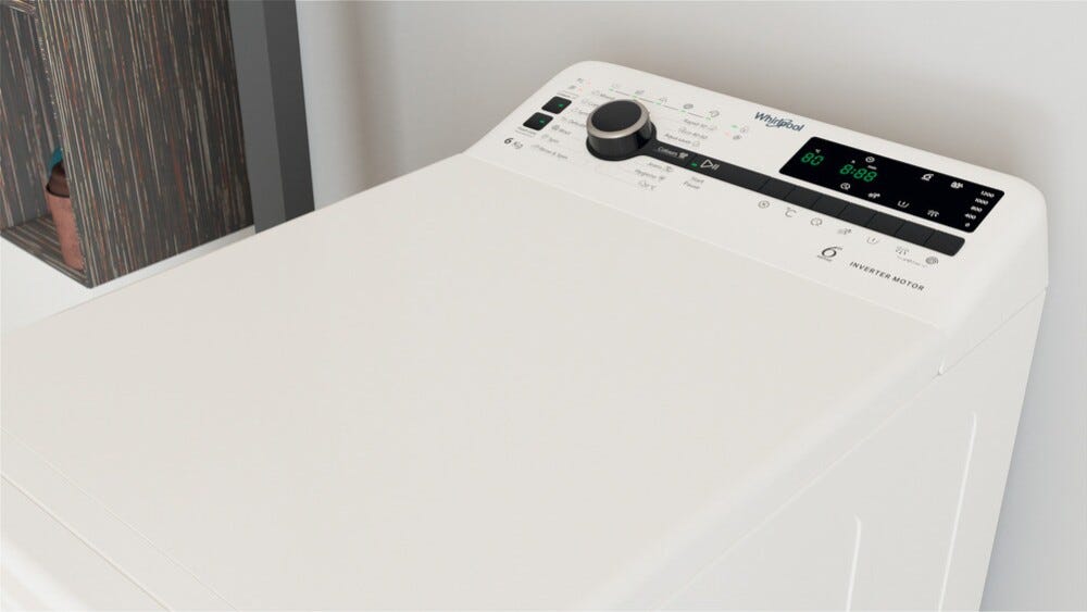 Whirlpool TDLRB 6251BS EU Lavatrice a carica dall'alto cm. 40, capacità 6 kg, 1200 giri, 6th Sense, motore inverter, bianco