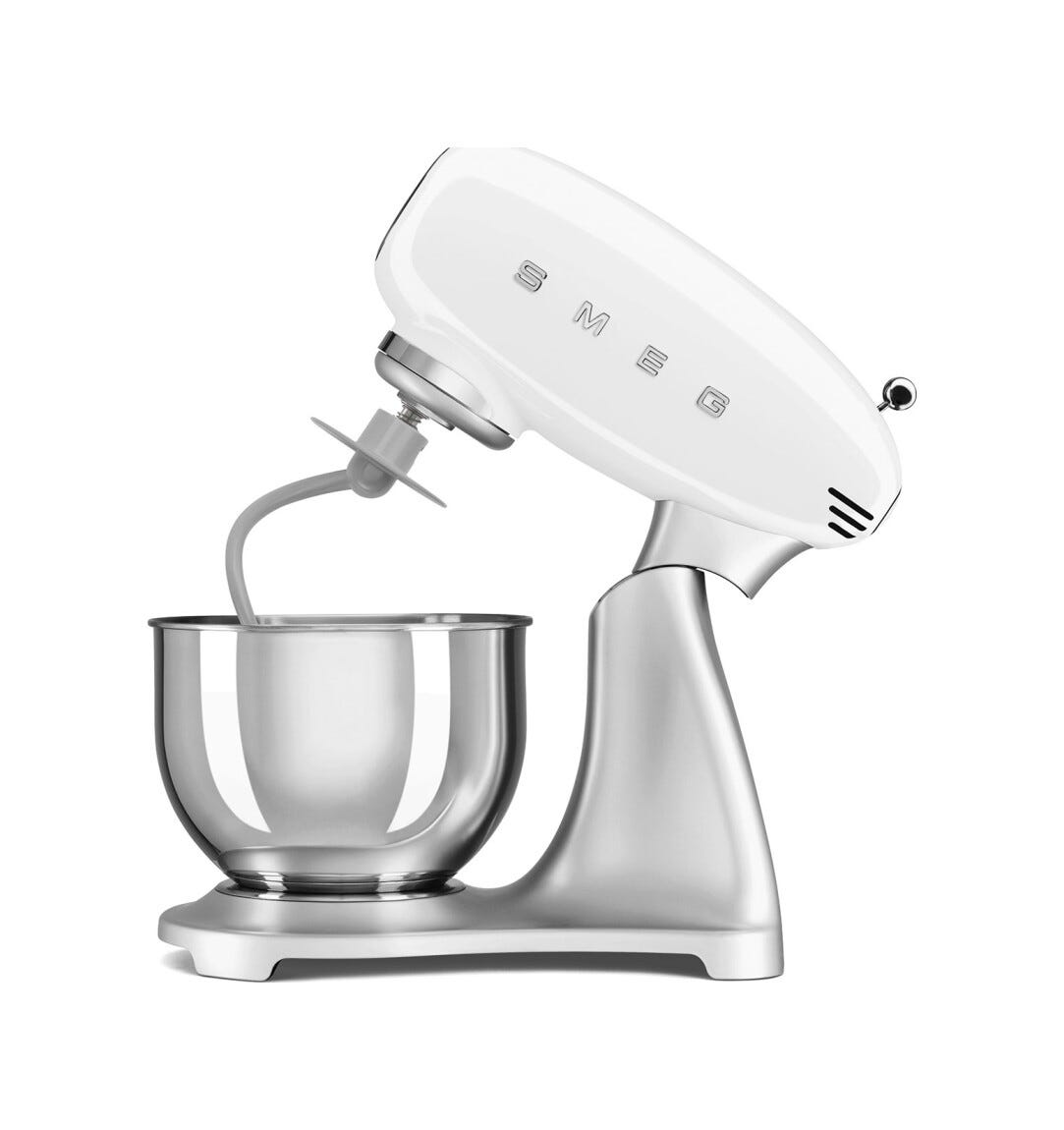 Smeg Selection SMF04WHEU 50's Style Impastatrice, ciotola da 4,8 litri, 800 W, silver, bianco lucido