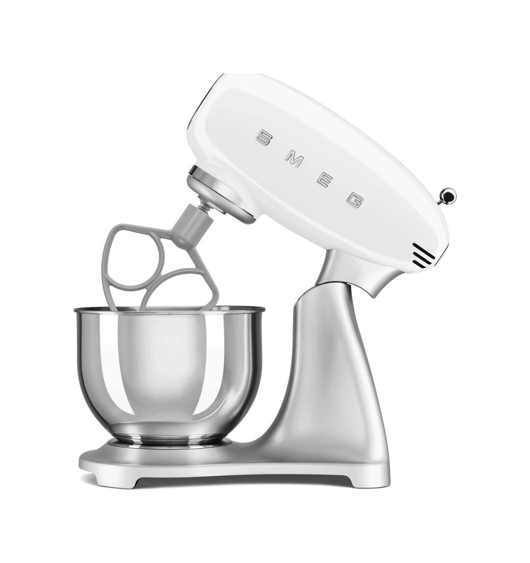 Smeg Selection SMF04WHEU 50's Style Impastatrice, ciotola da 4,8 litri, 800 W, silver, bianco lucido