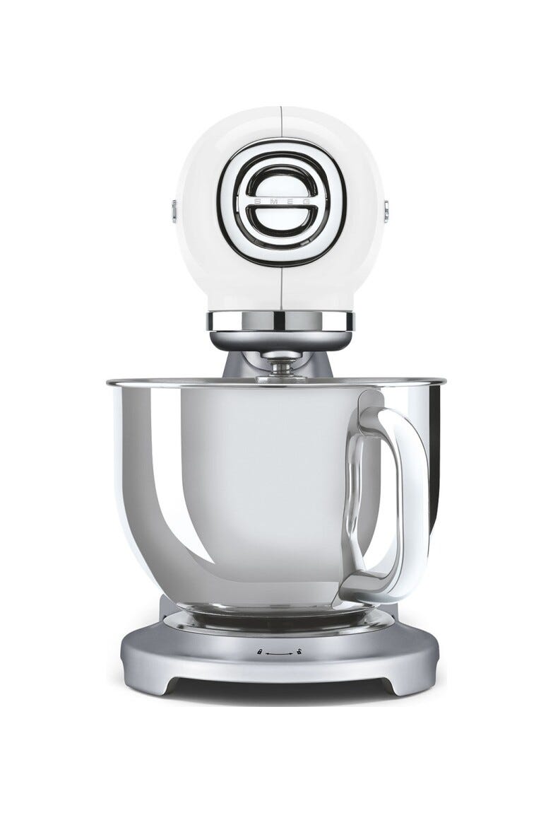 Smeg Selection SMF04WHEU 50's Style Impastatrice, ciotola da 4,8 litri, 800 W, silver, bianco lucido