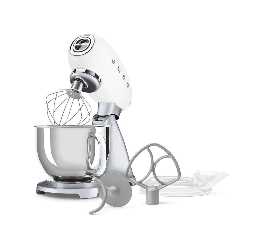 Smeg Selection SMF04WHEU 50's Style Impastatrice, ciotola da 4,8 litri, 800 W, silver, bianco lucido
