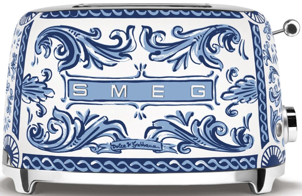 Smeg Selection TSF01DGBEU 50's style, Blu mediterraneo Tostapane 2 fette, 6 livelli di tostatura, decorato lucido