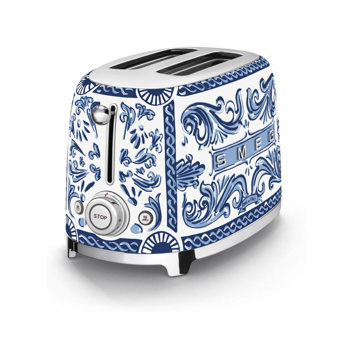 Smeg Selection TSF01DGBEU 50's style, Blu mediterraneo Tostapane 2 fette, 6 livelli di tostatura, decorato lucido