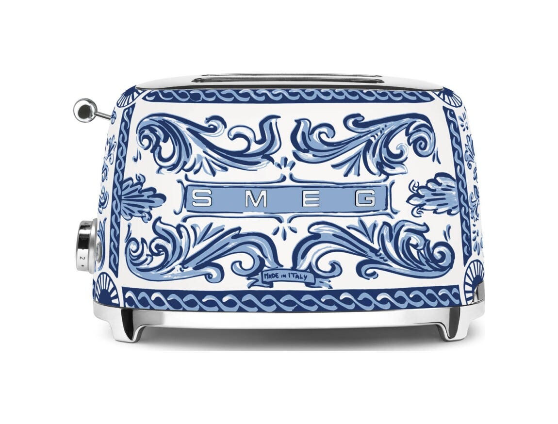 Smeg Selection TSF01DGBEU 50's style, Blu mediterraneo Tostapane 2 fette, 6 livelli di tostatura, decorato lucido