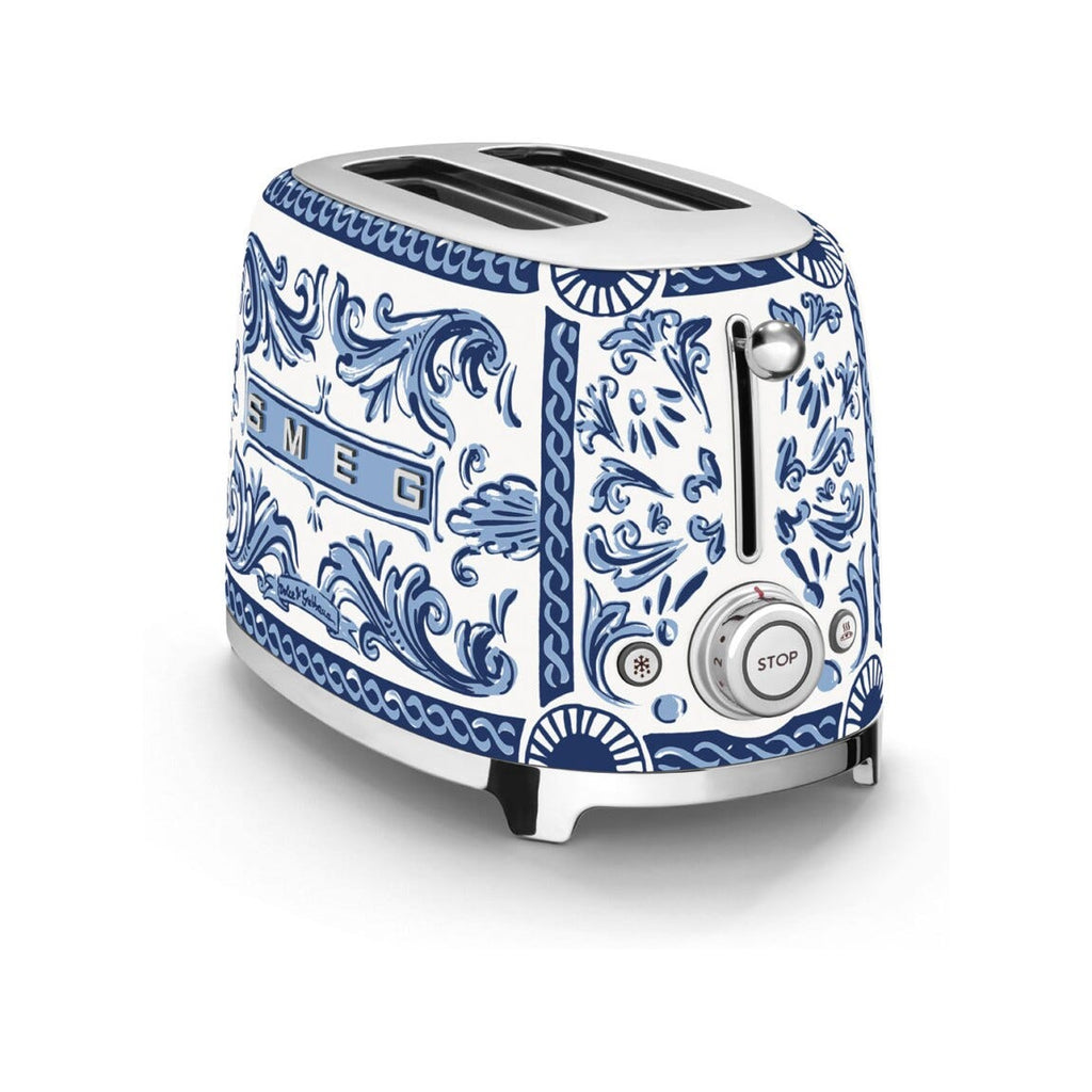 Smeg Selection TSF01DGBEU 50's style, Blu mediterraneo Tostapane 2 fette, 6 livelli di tostatura, decorato lucido