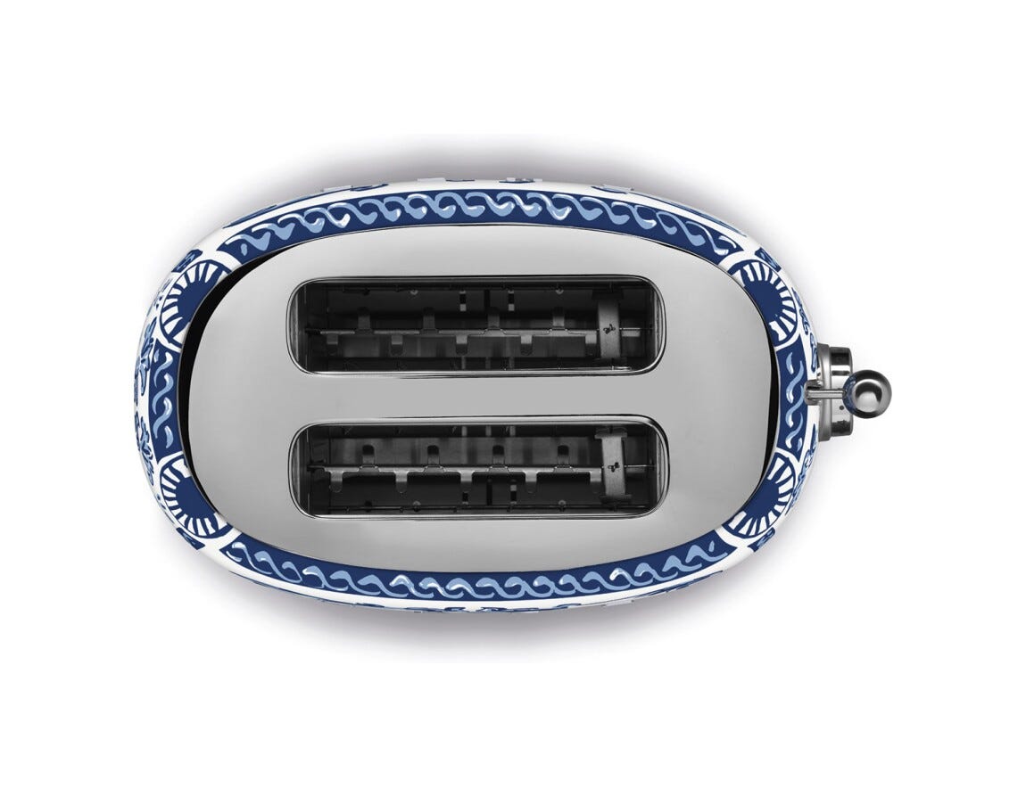 Smeg Selection TSF01DGBEU 50's style, Blu mediterraneo Tostapane 2 fette, 6 livelli di tostatura, decorato lucido