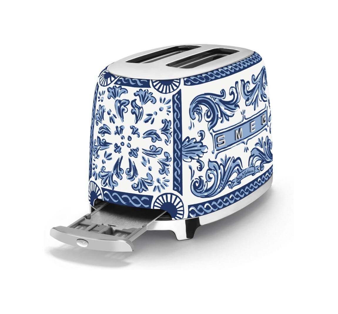 Smeg Selection TSF01DGBEU 50's style, Blu mediterraneo Tostapane 2 fette, 6 livelli di tostatura, decorato lucido