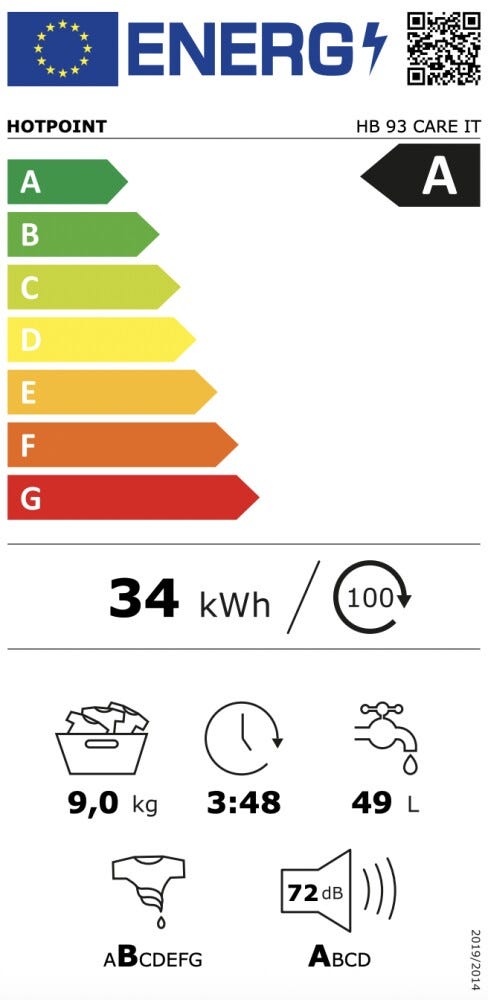 Hotpoint Ariston HB 93 CARE IT Délica Lavatrice cm. 60, capacità 9 kg, 1400 giri, FabricCare, ColorCare, motore inverter, bianco