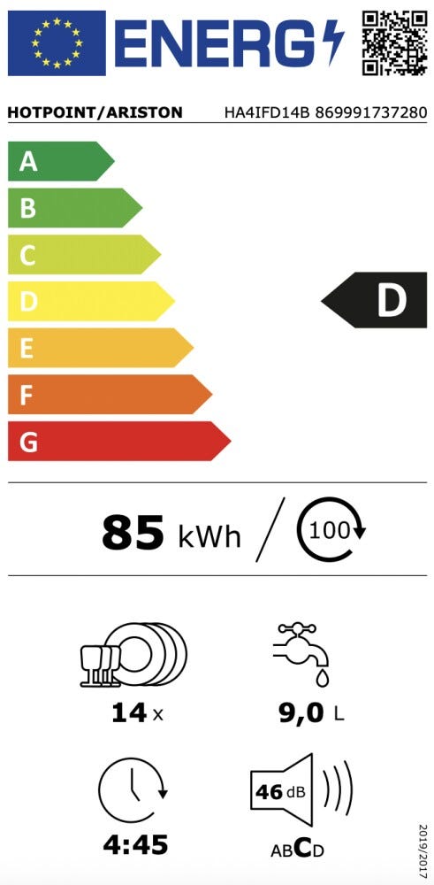Hotpoint Ariston HA4IFD14B Lavastoviglie da incasso cm. 60, 14 coperti, motore inverter, Flexiload