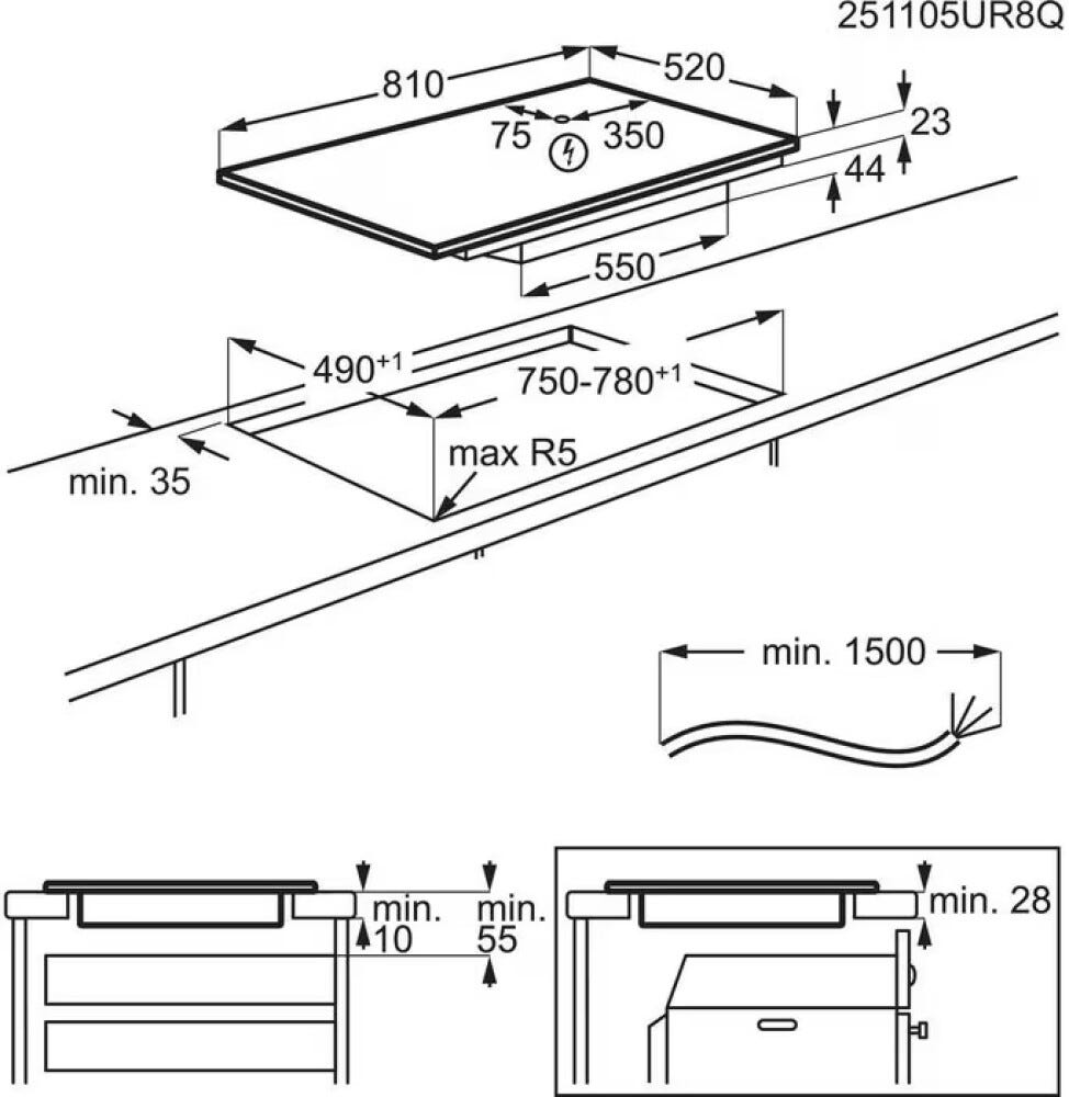 AEG TK85IM0FSZ seri 6000 Flex Piano cottura a induzione cm. 83, 5 zone cottura, funzioni DoubleBridge e Hob²Hood, vetroceramica nero opaco, SaphirMatt