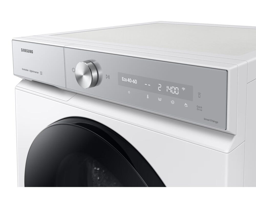 Samsung WW90DB8U95GHU3 Bespoke AI™ Quickdrive Lavatrice a carica frontale, 9 kg, centrifuga 1400 giri, WiFi, con ecodosatore e tecologia AI Ecobubble™, bianco