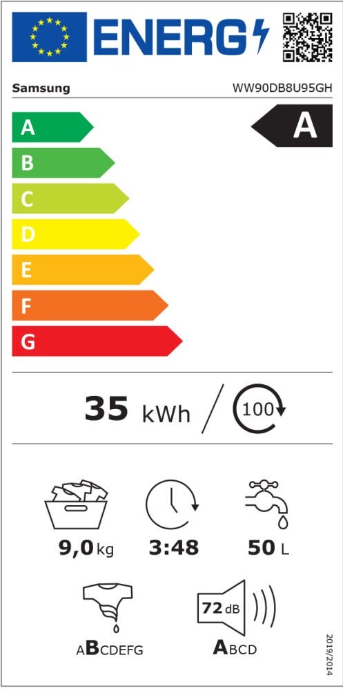 Samsung WW90DB8U95GHU3 Bespoke AI™ Quickdrive Lavatrice a carica frontale, 9 kg, centrifuga 1400 giri, WiFi, con ecodosatore e tecologia AI Ecobubble™, bianco