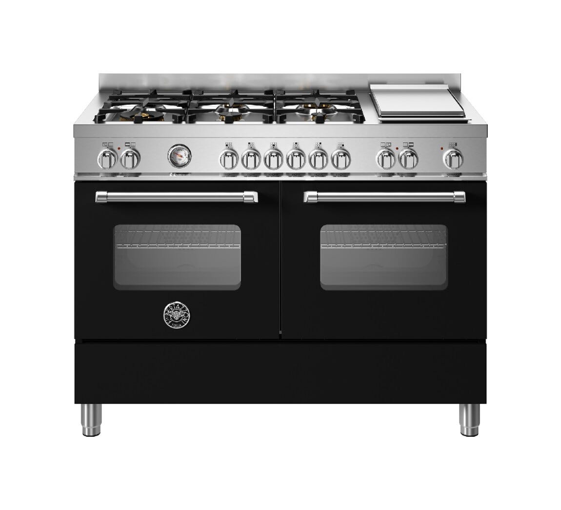 Bertazzoni MAS126G2ENET2 Master Cucina da accosto 120 cm, 6 zone cottura a gas, teppan-yaki, doppio forno elettrico, nero
