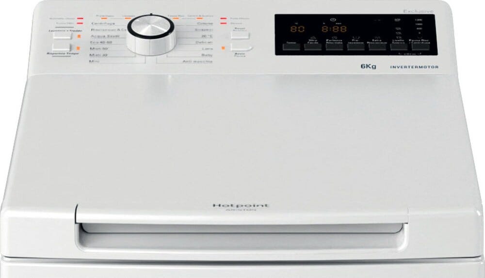 Hotpoint Ariston WMTG 625BS IT/1 Lavatrice a carica dall'alto cm. 40, capacità 6 kg, motore inverter, Anti Macchia, bianco
