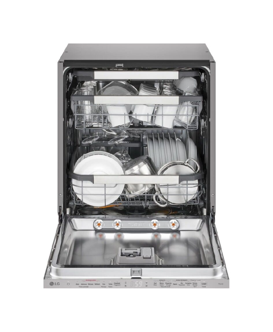 LG DB476TXSW 4 Lavastoviglie a scomparsa totale 14 coperti, QuadWash™, TrueSteam™ e Wi‑Fi ThinQ, cerniere sliding