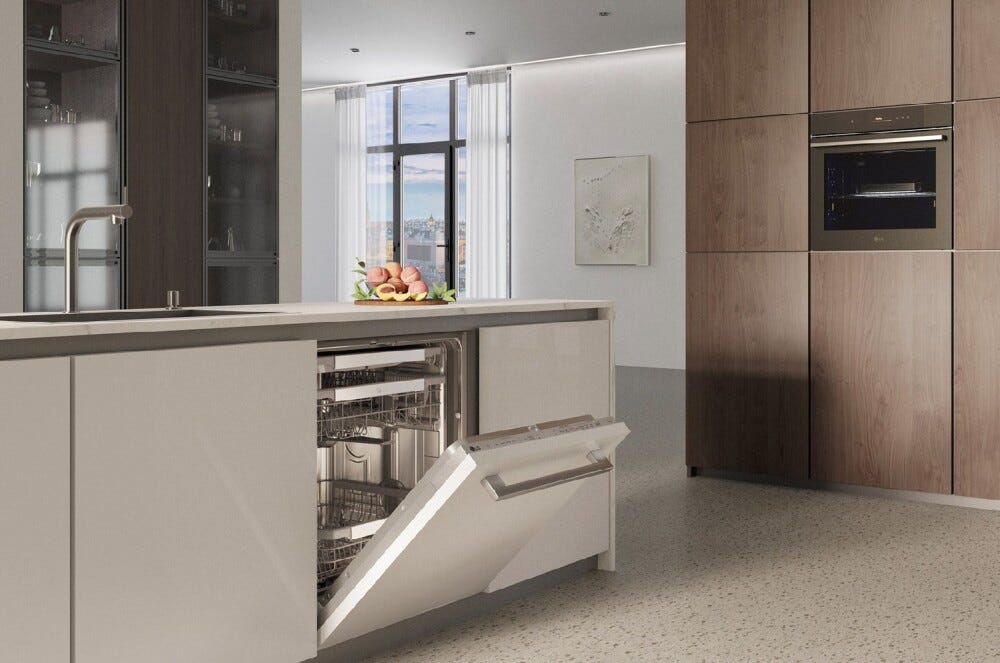 LG DB476TXSW 4 Lavastoviglie a scomparsa totale 14 coperti, QuadWash™, TrueSteam™ e Wi‑Fi ThinQ, cerniere sliding