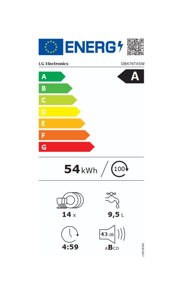 LG DB476TXSW 4 Lavastoviglie a scomparsa totale 14 coperti, QuadWash™, TrueSteam™ e Wi‑Fi ThinQ, cerniere sliding