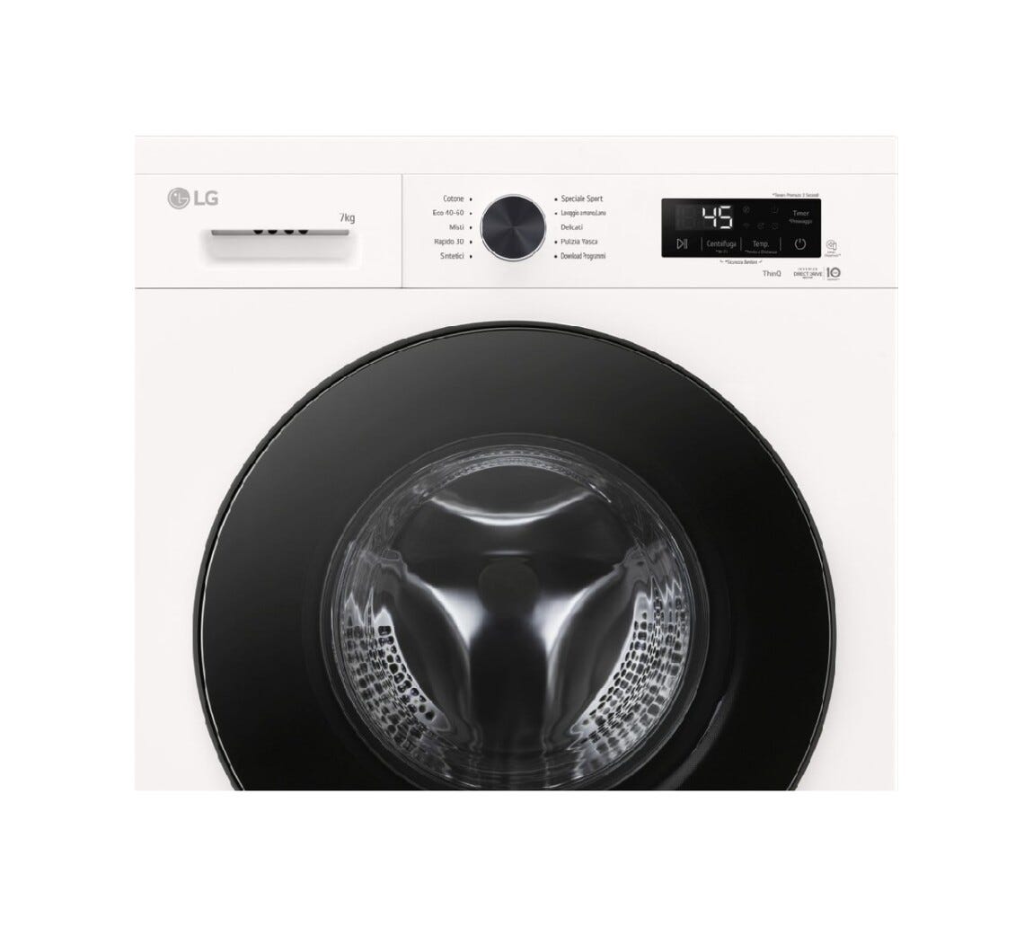 LG F2NX10S7NWB Lavatrice cm. 60, capacità 7 kg, 1200 giri, Inverter DirectDrive, Steam, bianco