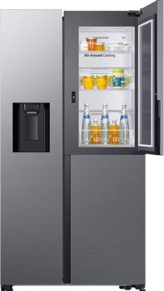 Samsung RH64DG53R3S9EF Frigorifero con congelatore side by side cm. 91, altezza 178, 628 litri, porta Food Showcase, dispenser acqua/ghiaccio, inox