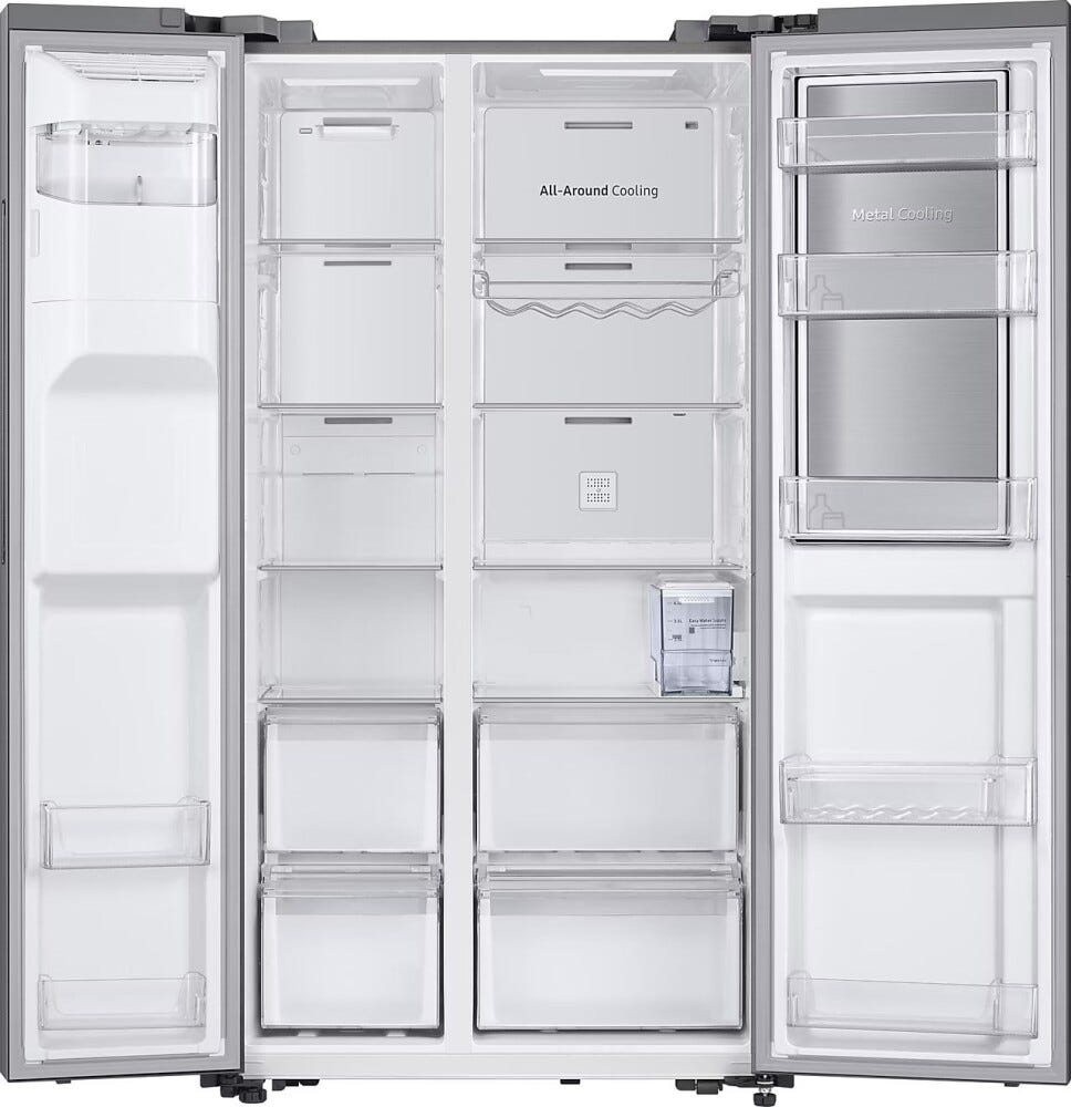 Samsung RH64DG53R3S9EF Frigorifero con congelatore side by side cm. 91, altezza 178, 628 litri, porta Food Showcase, dispenser acqua/ghiaccio, inox