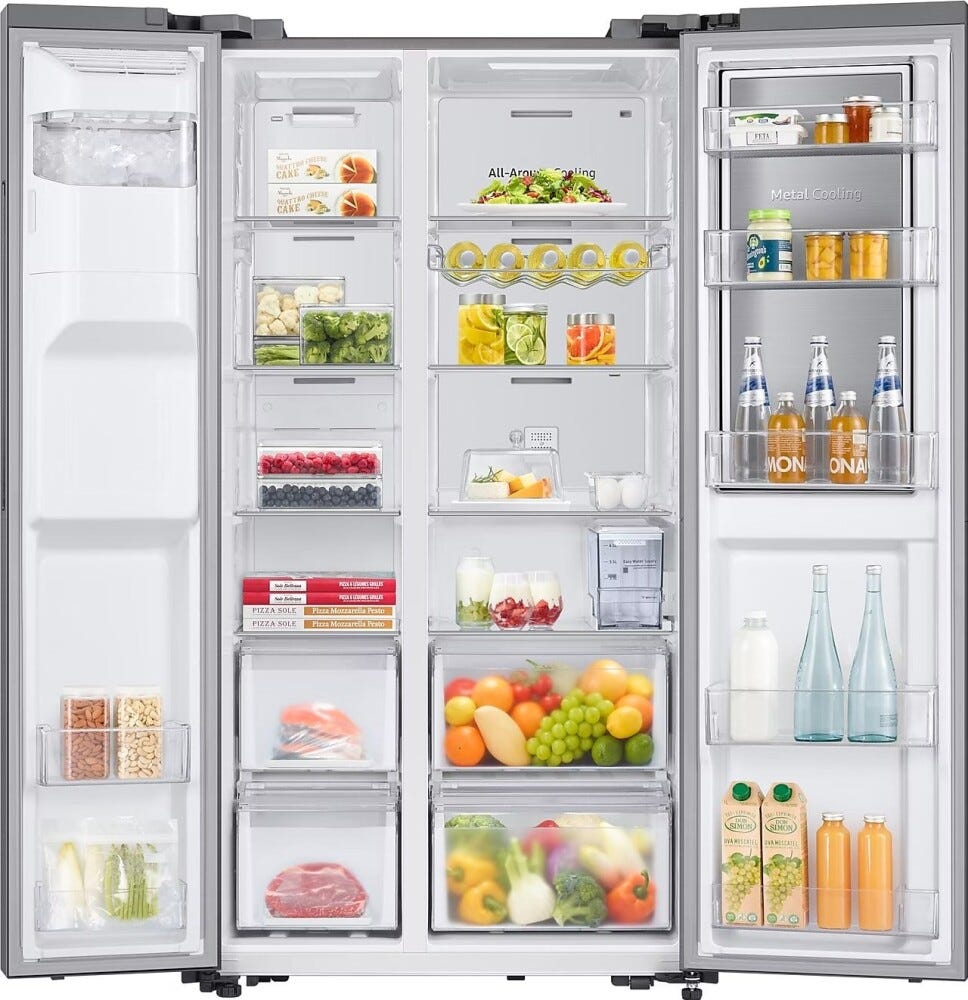 Samsung RH64DG53R3S9EF Frigorifero con congelatore side by side cm. 91, altezza 178, 628 litri, porta Food Showcase, dispenser acqua/ghiaccio, inox