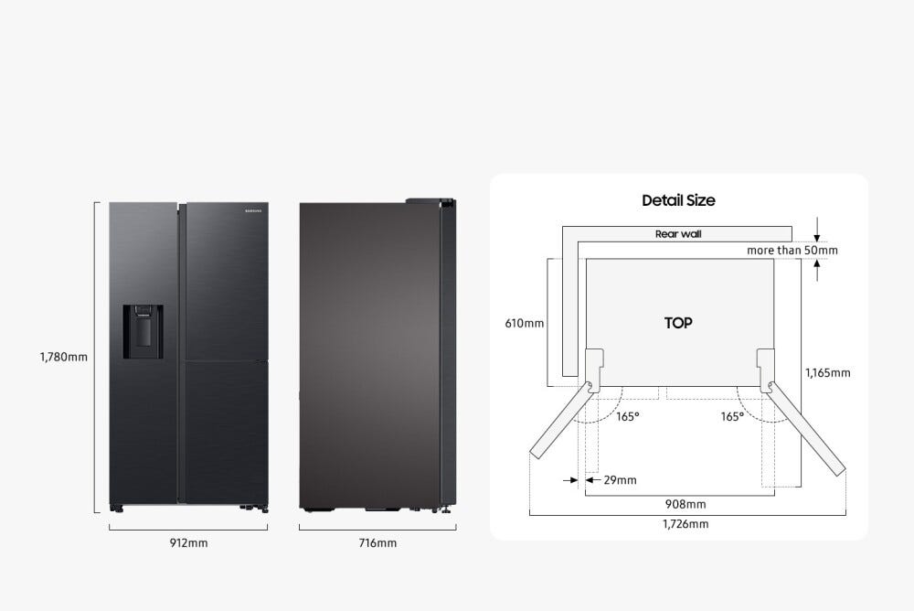 Samsung RH64DG53R3S9EF Frigorifero con congelatore side by side cm. 91, altezza 178, 628 litri, porta Food Showcase, dispenser acqua/ghiaccio, inox