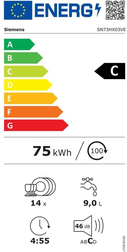 Siemens SN73HX03VE iq300 Lavastoviglie incasso a scomparsa totale cm. 60, 14 coperti, terzo cestello, InfoLight, Home Connect