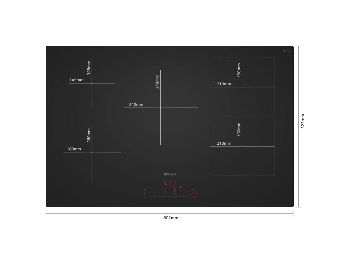 Siemens ED81AHWB1E iQ500 Piano cottura a induzione cm. 80, 5 zone cottura, Combi zone, Home Connect, vetroceramica nero opaco