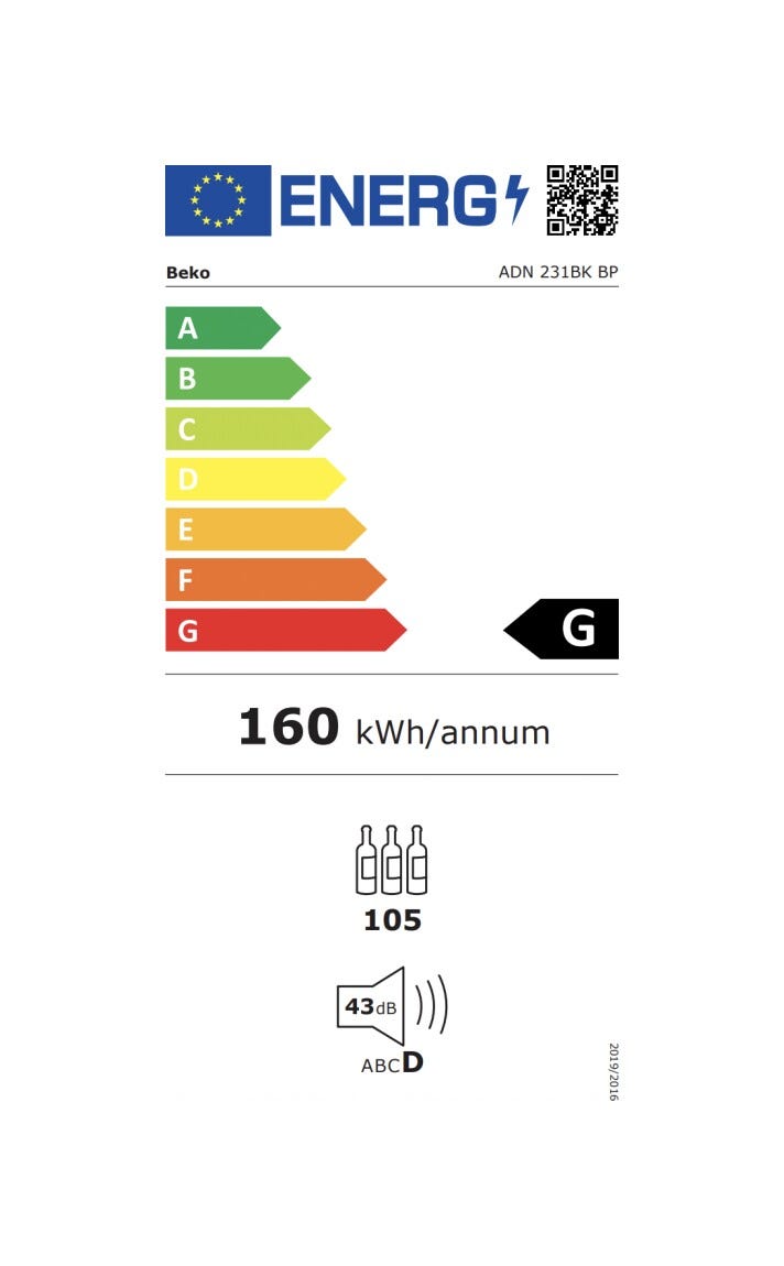 Beko ADN 231BK BP Cantina vino cm. 60, capacità 105 bottiglie, 6 zone, doppio vetro, nero