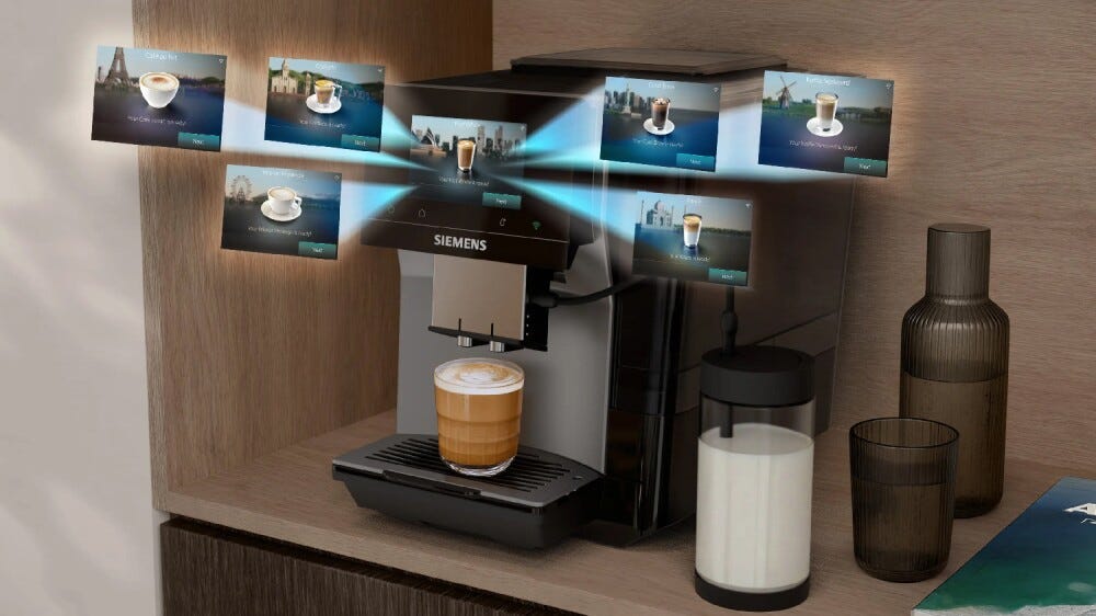 Siemens TP725EM7 EQ700 iAroma Macchina da caffè automatica, macinacaffè e sistema latte integrato, funzione Coldbrew, display touch, Home Connect, silver