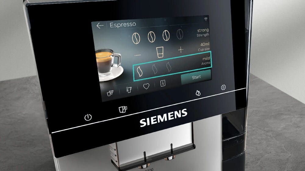 Siemens TP725EM7 EQ700 iAroma Macchina da caffè automatica, macinacaffè e sistema latte integrato, funzione Coldbrew, display touch, Home Connect, silver