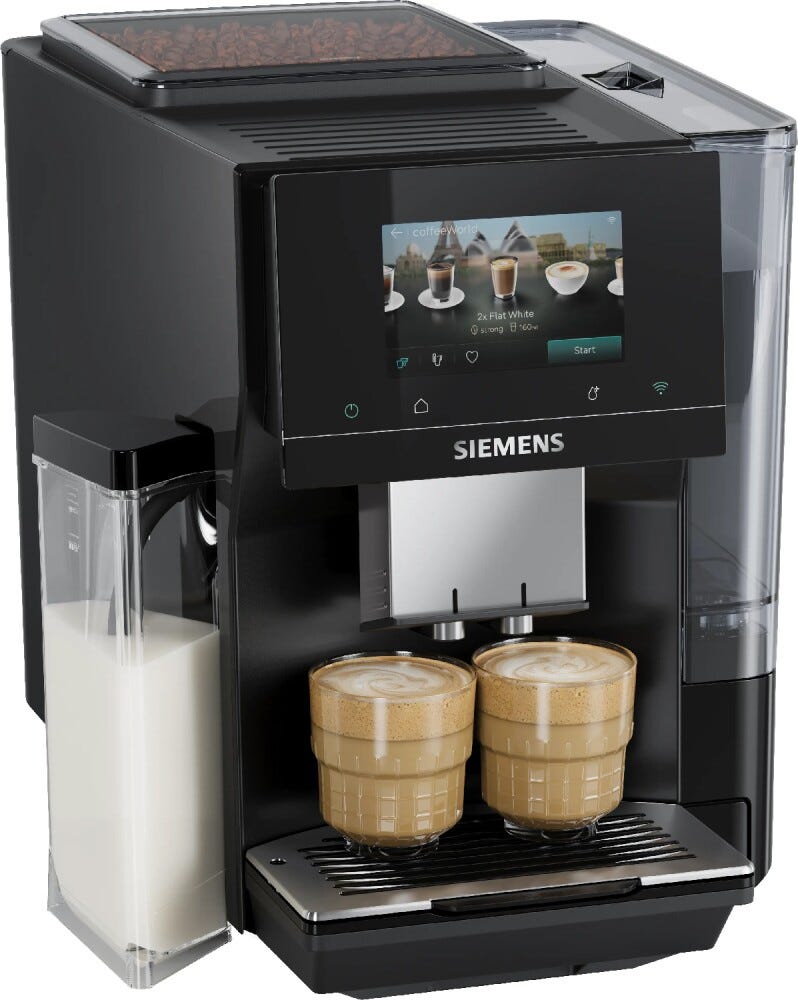Siemens TQ725E03 EQ700 iAroma Macchina da caffè automatica, macinacaffè e sistema latte integrato, funzione Coldbrew, display touch, Home Connect, nero