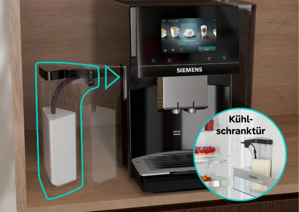 Siemens TQ725E03 EQ700 iAroma Macchina da caffè automatica, macinacaffè e sistema latte integrato, funzione Coldbrew, display touch, Home Connect, nero